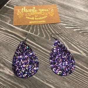 Handmade glitter purple earrings